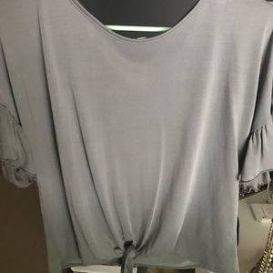 Gray Ruffled Sleeve Blouse